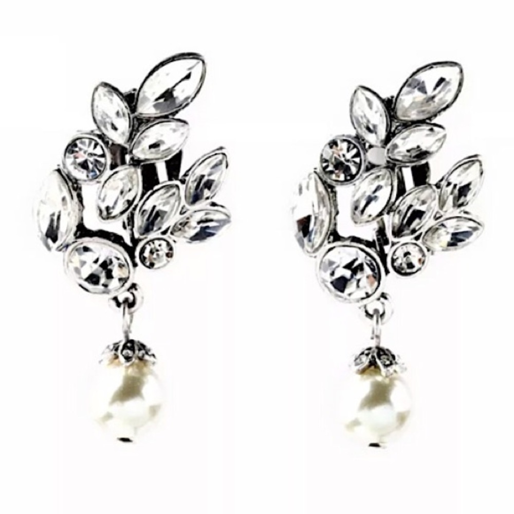 CLIP ON Special Occasion CRYSTAL PEARL CLIP-ON EARRINGS